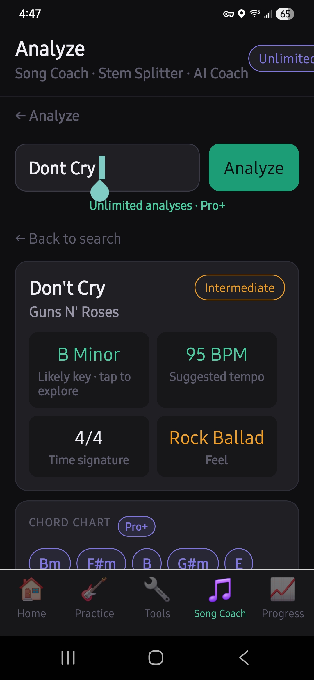 Song analysis results